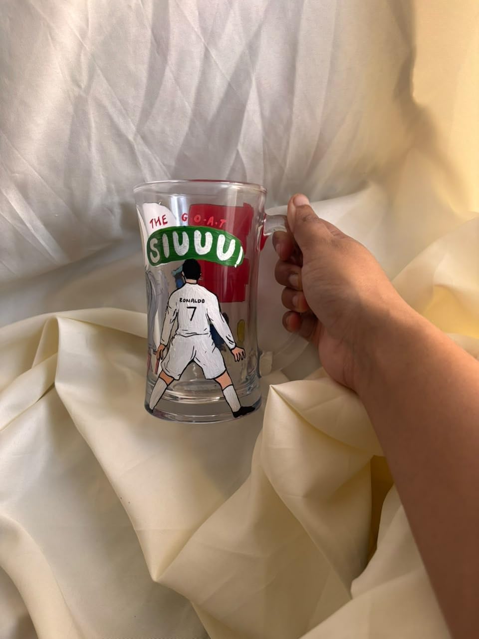 Hand-Painted CR7 Beer Glass for Football Fans
