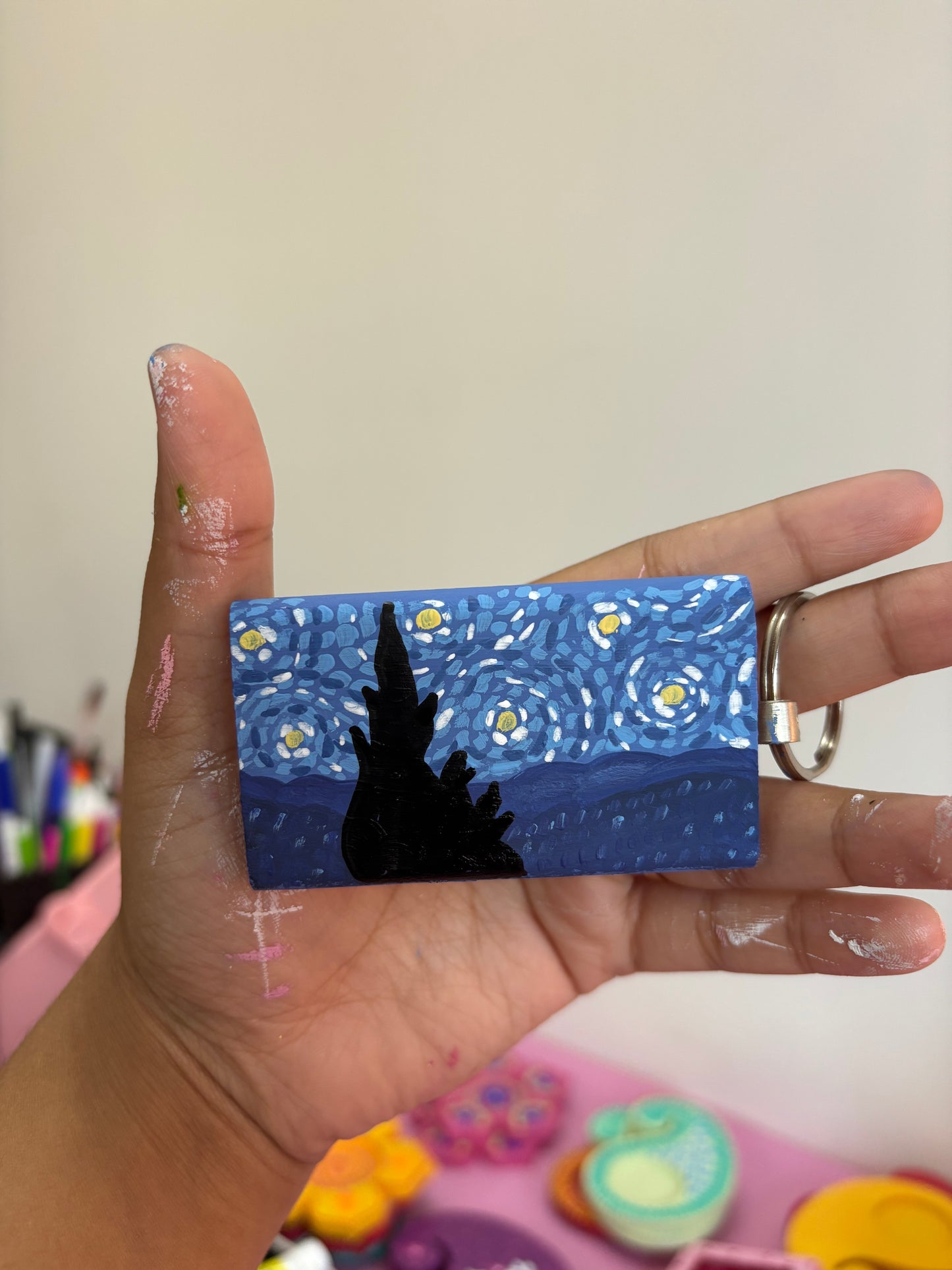 Starry Night – Hand-Painted Keychain Inspired by Van Gogh