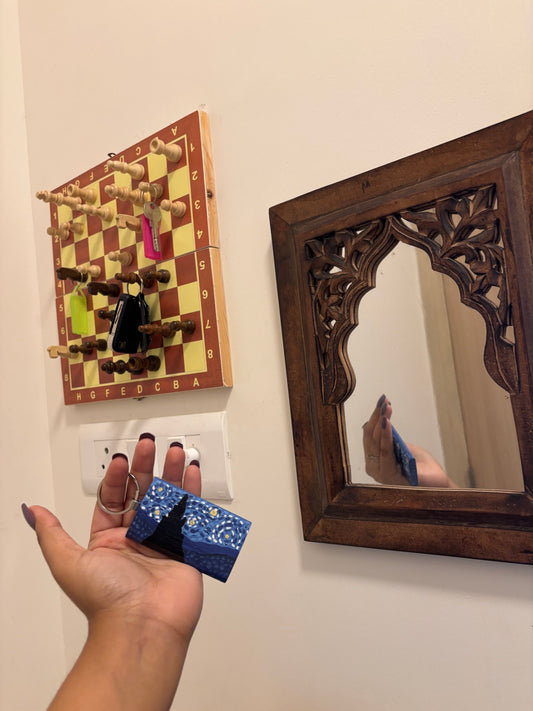 Starry Night – Hand-Painted Keychain Inspired by Van Gogh