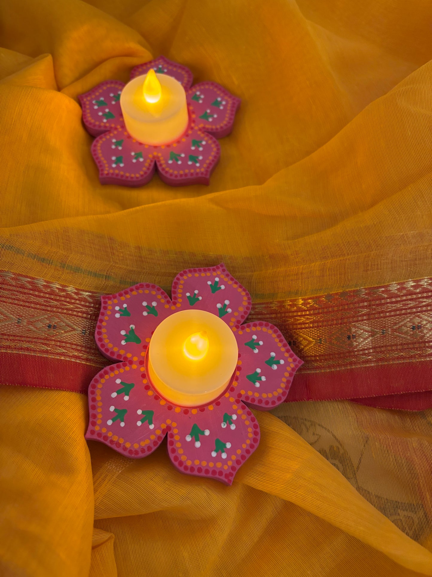 Phool - Hand-Painted Festive Tea-Light Stands (Set of 2)