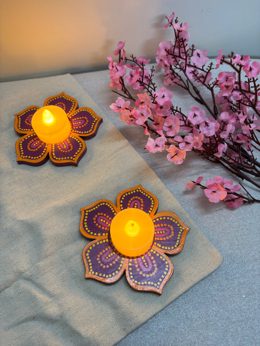 Kanak Hand-Painted Floral Tea Light Holders