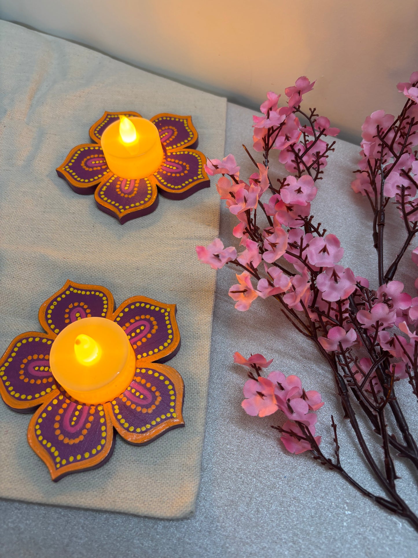 Kanak Hand-Painted Floral Tea Light Holders