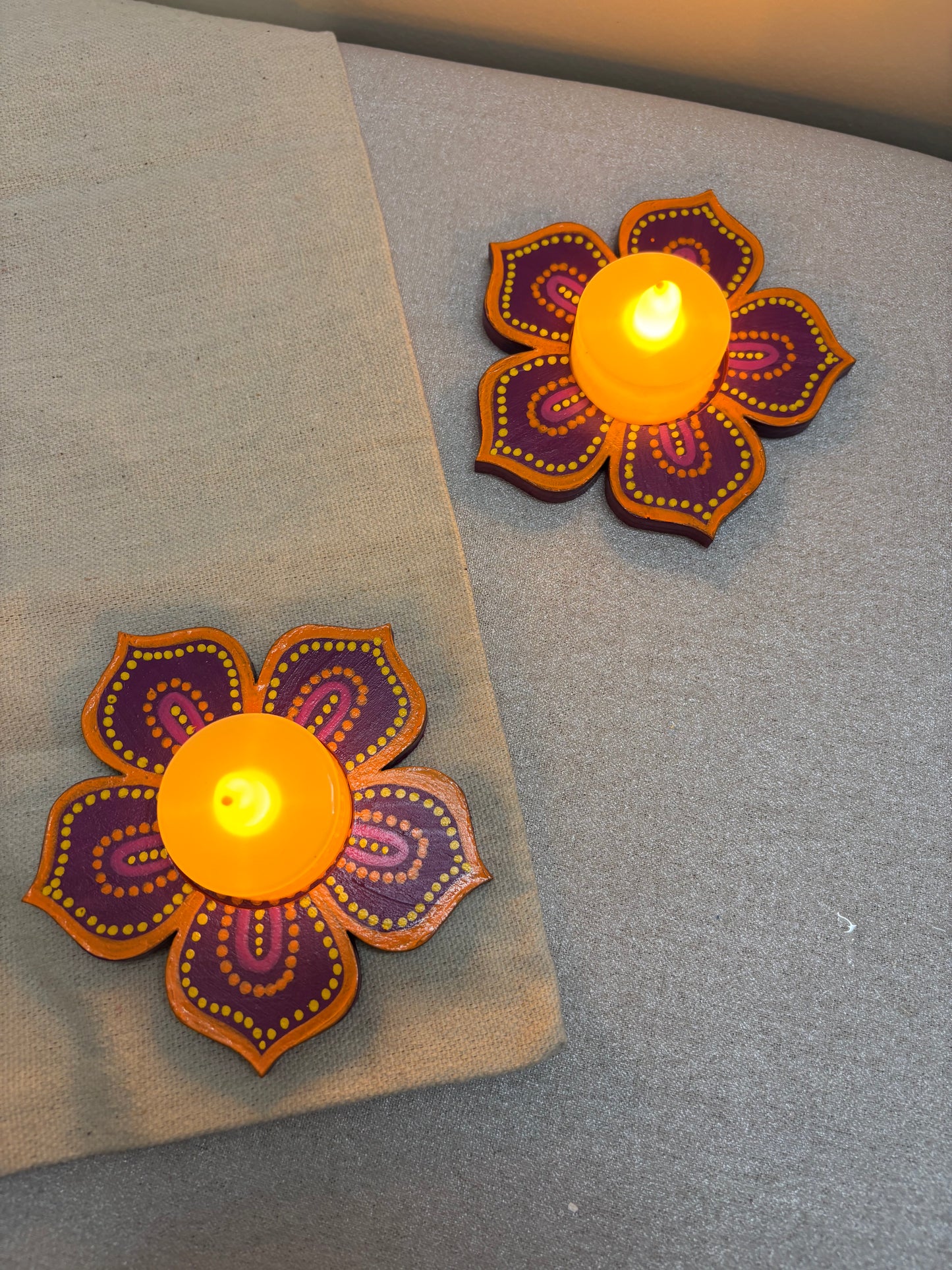 Kanak Hand-Painted Floral Tea Light Holders