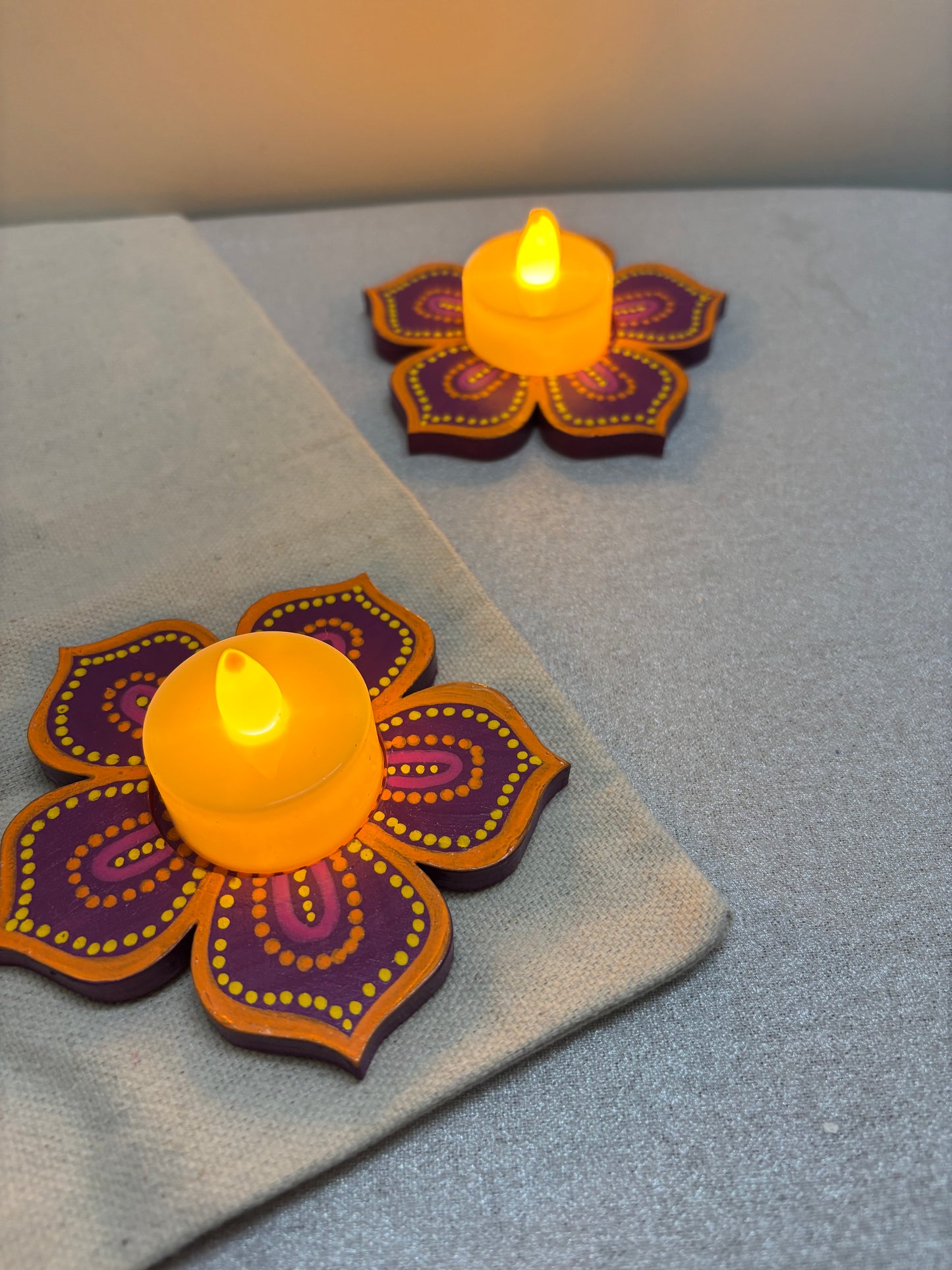 Kanak Hand-Painted Floral Tea Light Holders