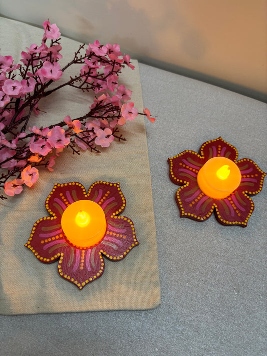 Kumud Hand-Painted Floral Tea Light Holders