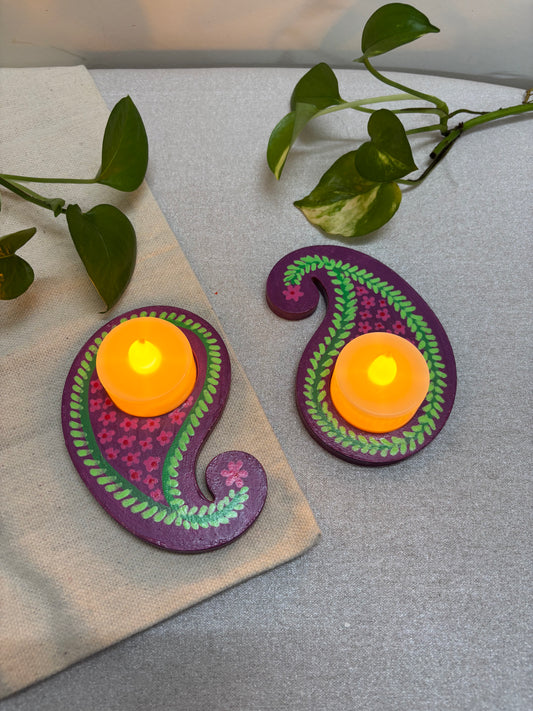 Manjari Hand-Painted Paisley Tea Light Holders