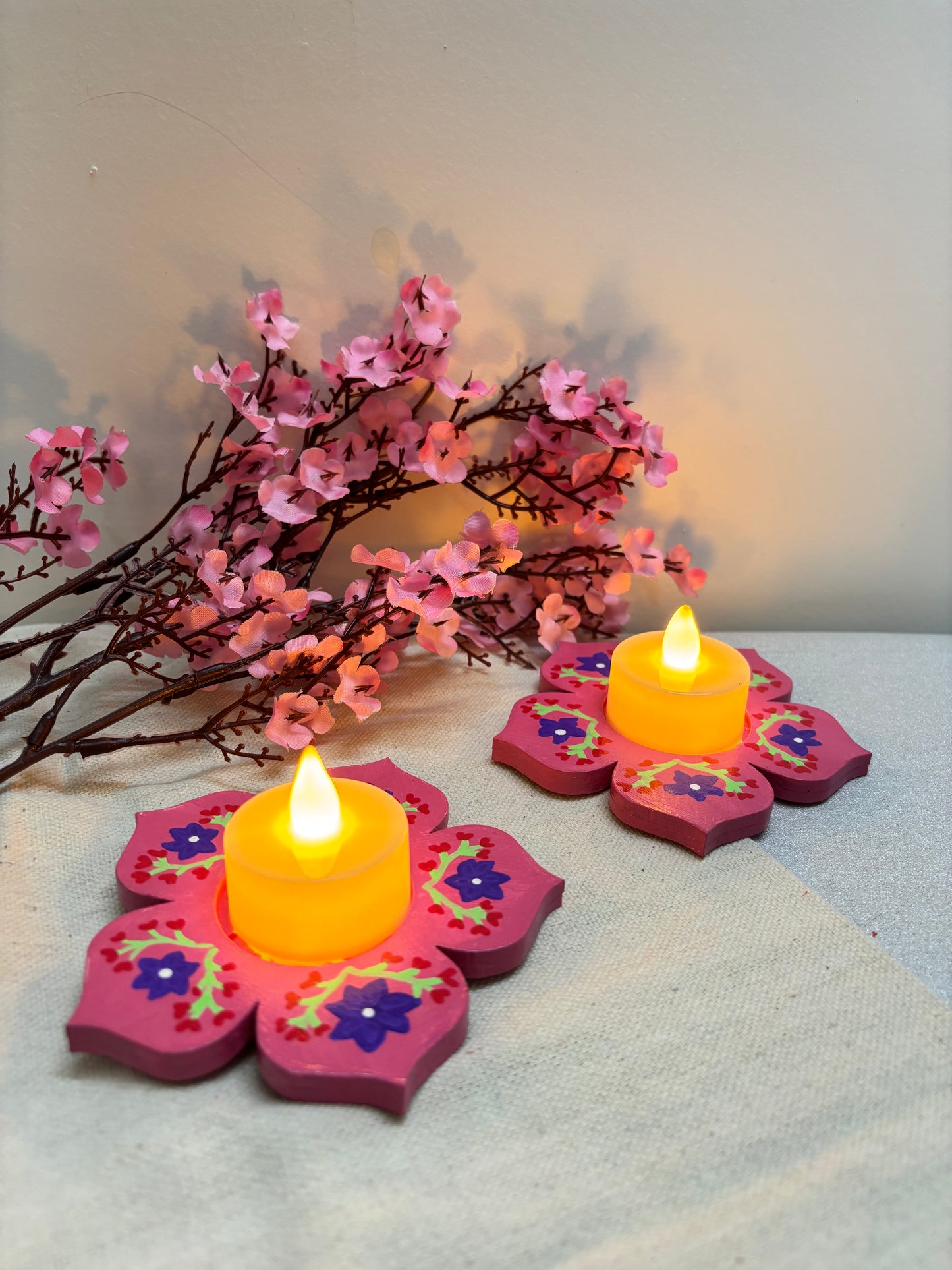Vasanti Hand-Painted Floral Tea Light Holders