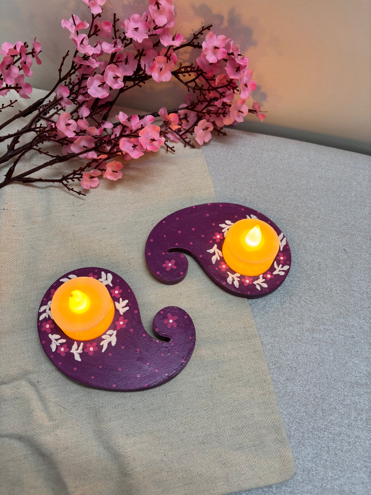 Lavanya Hand-Painted Paisley Tea Light Holders