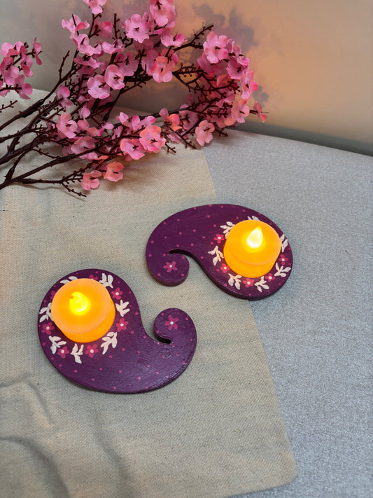 Lavanya Hand-Painted Paisley Tea Light Holders