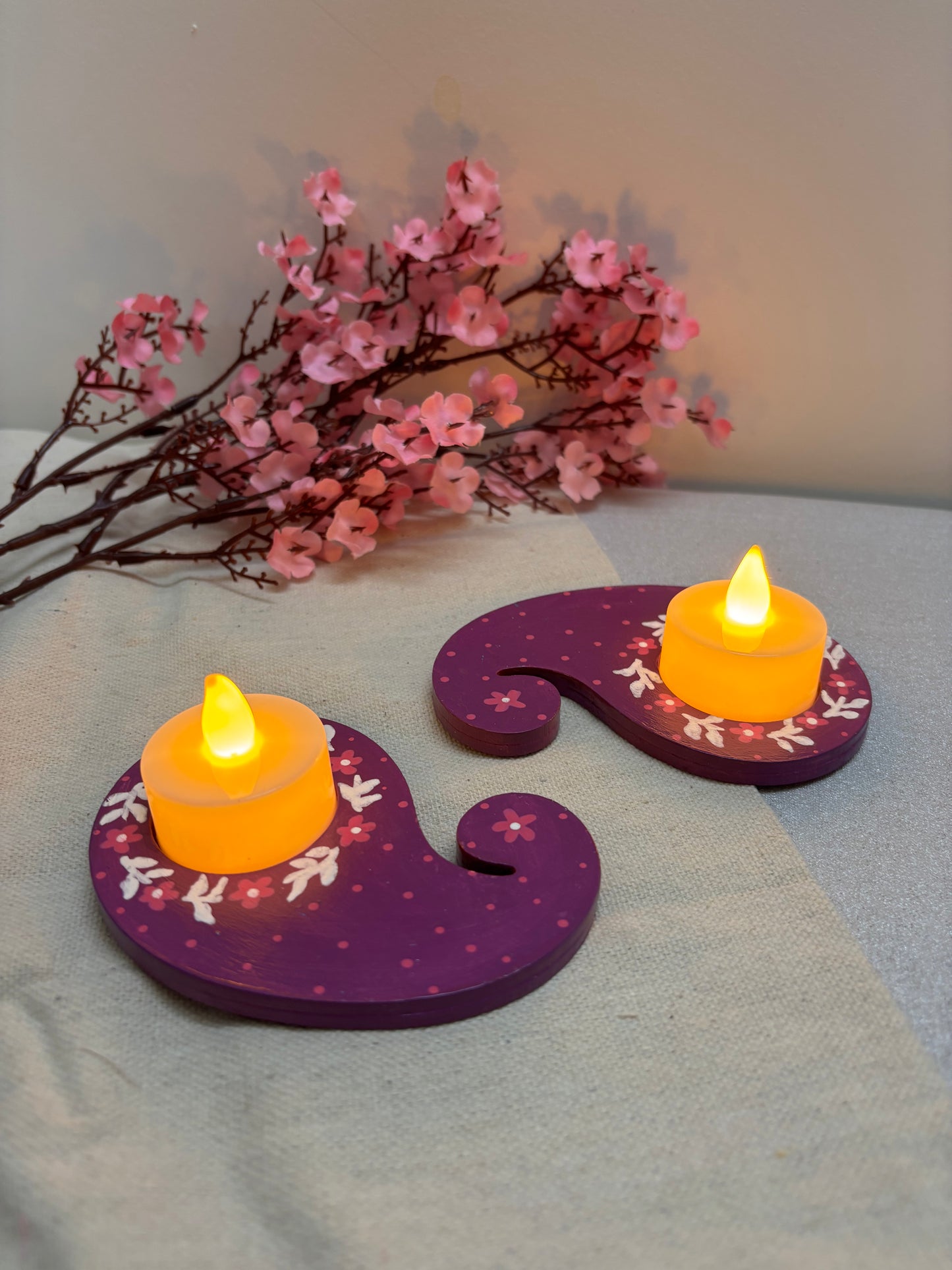 Lavanya Hand-Painted Paisley Tea Light Holders