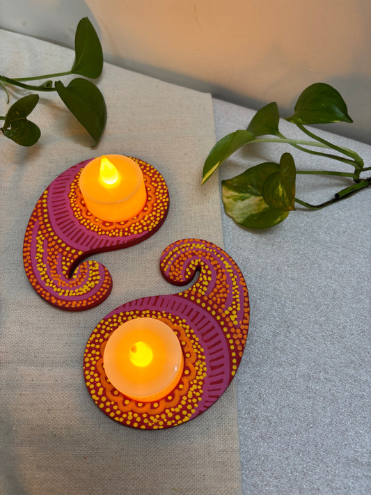 Roshni Hand-Painted Paisley Tea Light Holders