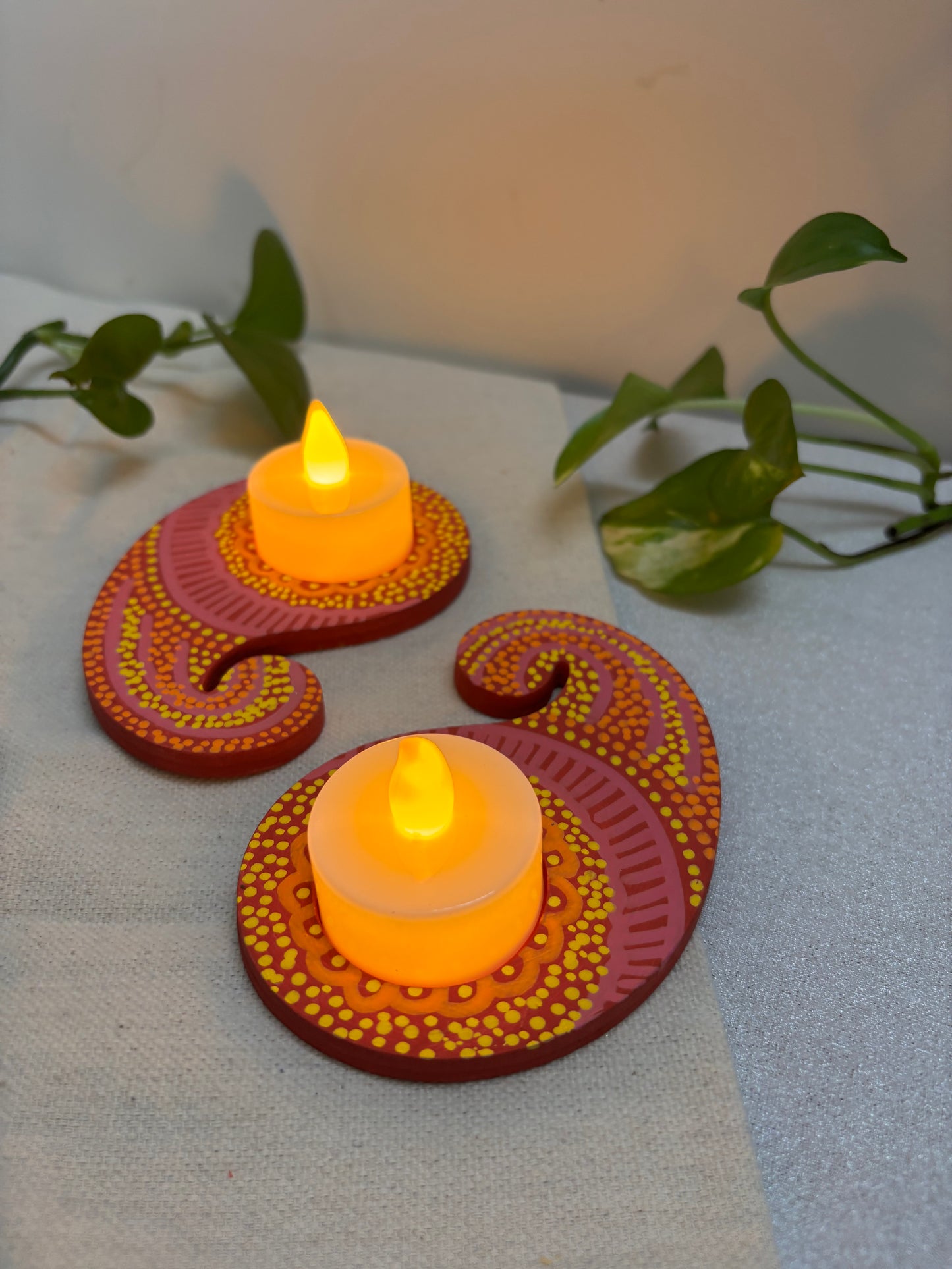 Roshni Hand-Painted Paisley Tea Light Holders