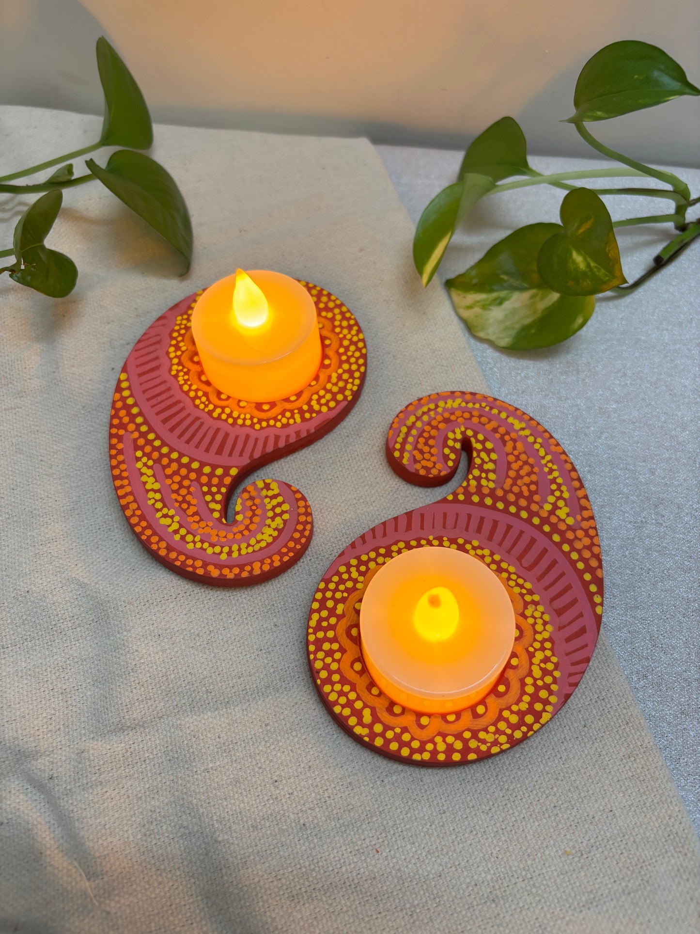 Roshni Hand-Painted Paisley Tea Light Holders