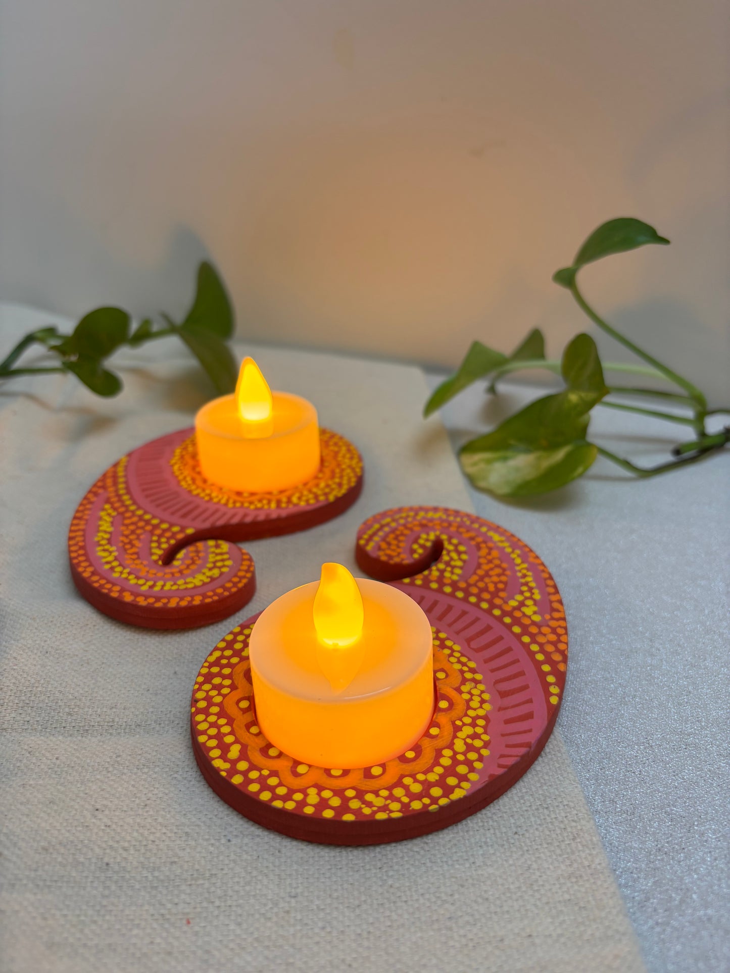 Roshni Hand-Painted Paisley Tea Light Holders