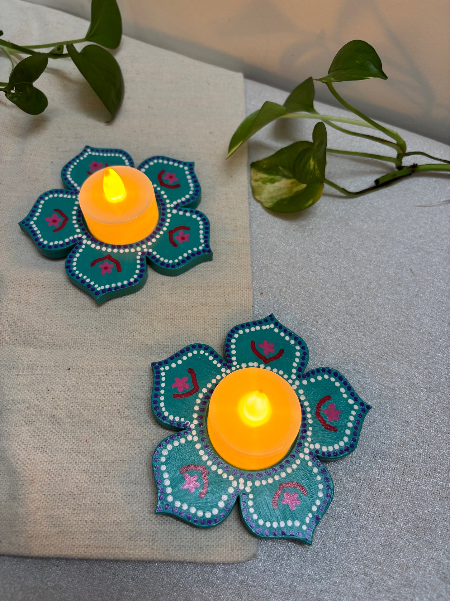 Arvind Hand-Painted Wooden Tea Light Holders