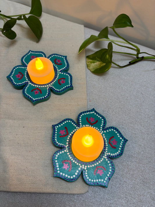 Arvind Hand-Painted Wooden Tea Light Holders