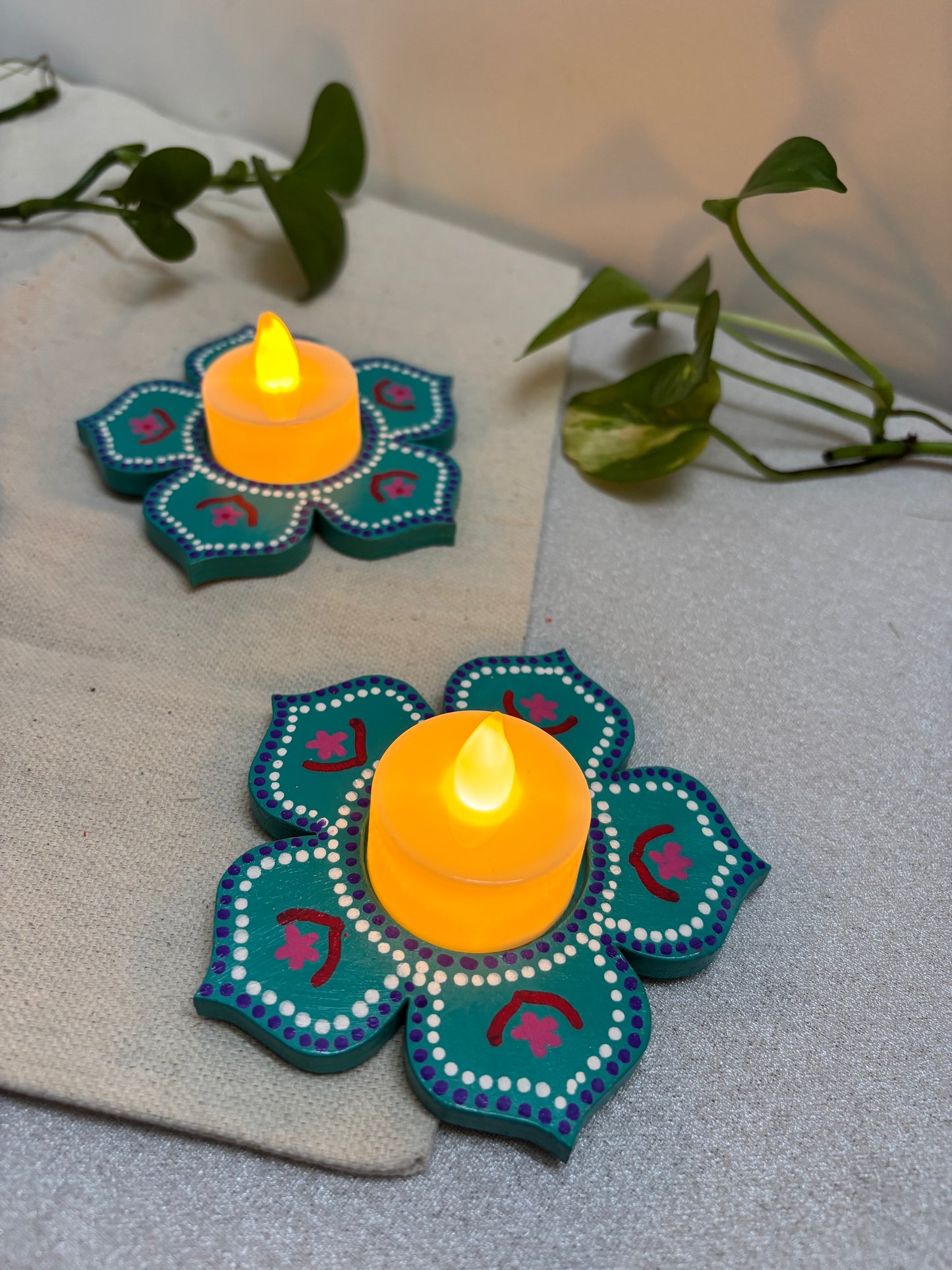 Arvind Hand-Painted Wooden Tea Light Holders