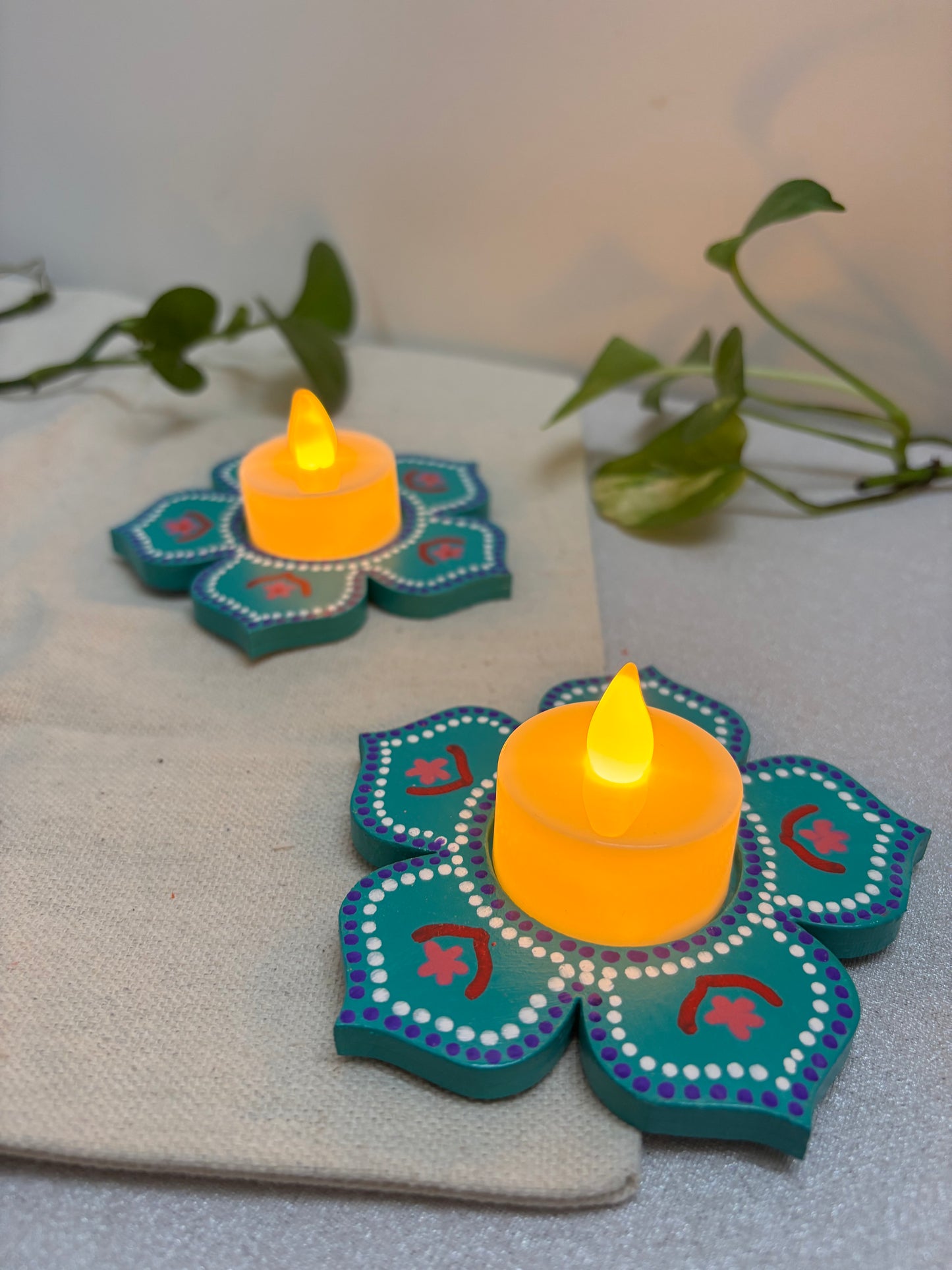 Arvind Hand-Painted Wooden Tea Light Holders