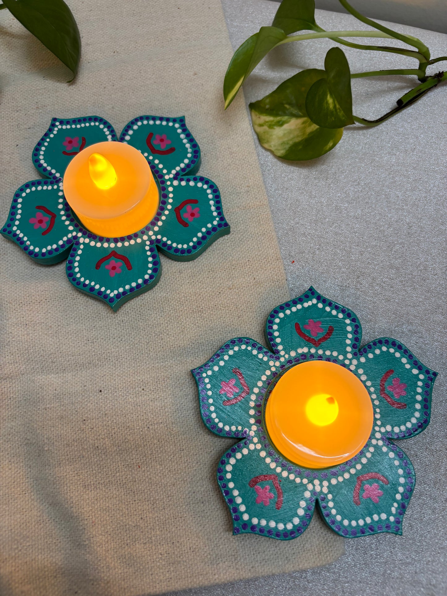 Arvind Hand-Painted Wooden Tea Light Holders