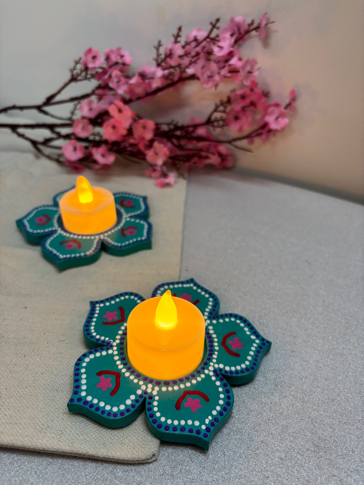 Arvind Hand-Painted Wooden Tea Light Holders
