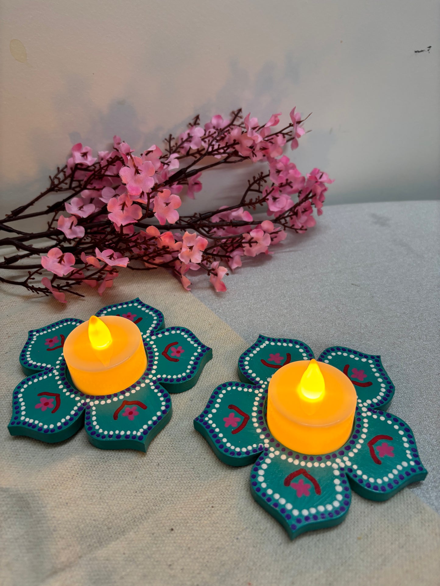 Arvind Hand-Painted Wooden Tea Light Holders