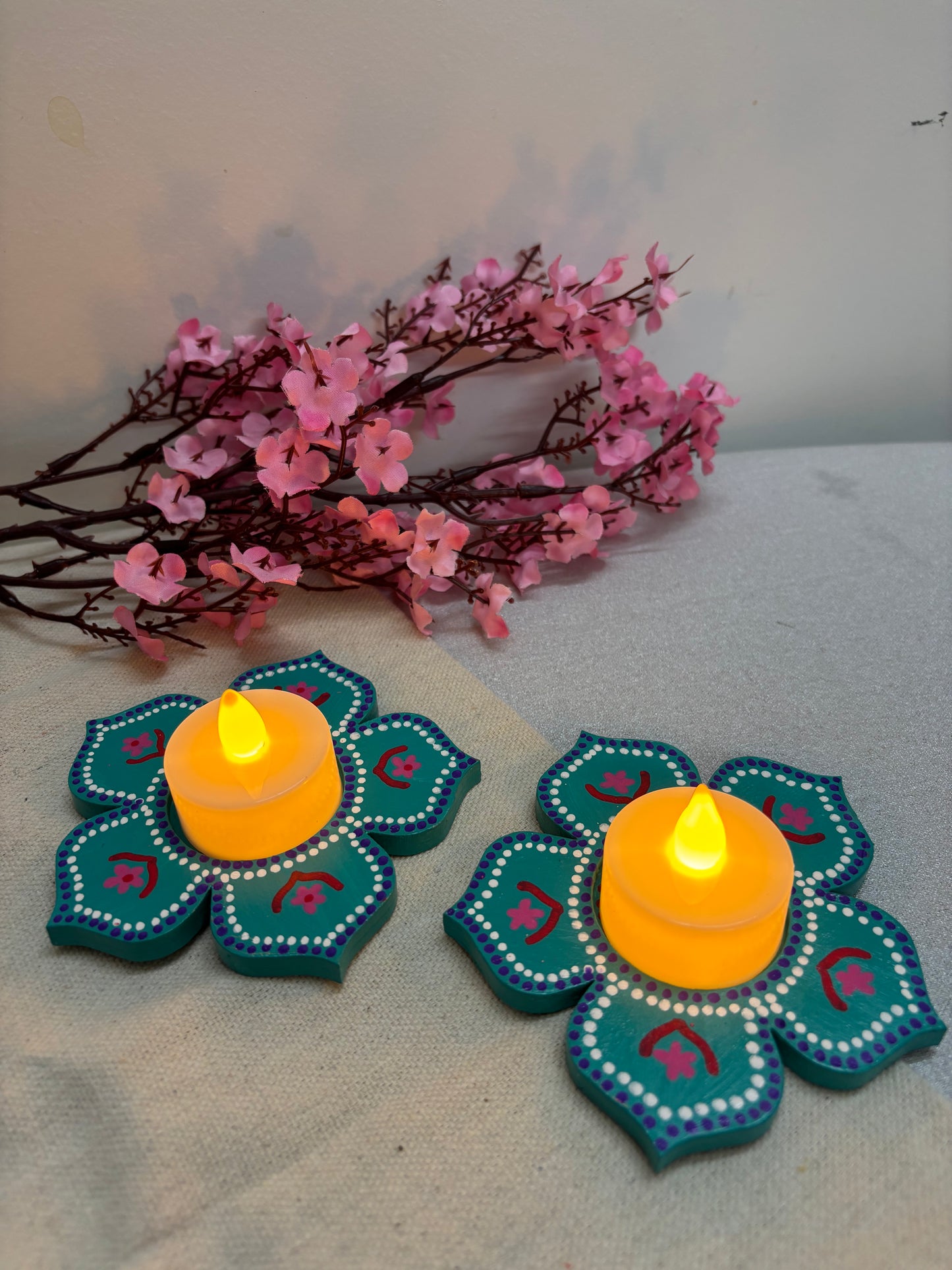 Arvind Hand-Painted Wooden Tea Light Holders