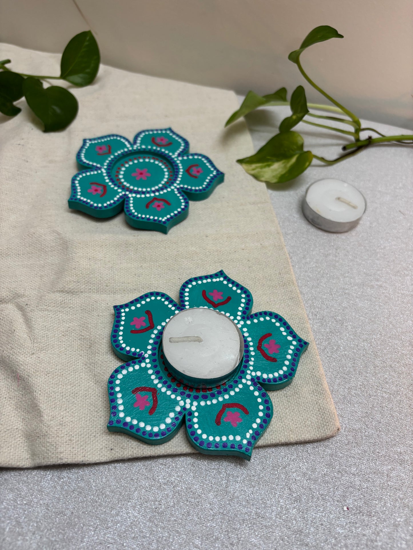 Arvind Hand-Painted Wooden Tea Light Holders