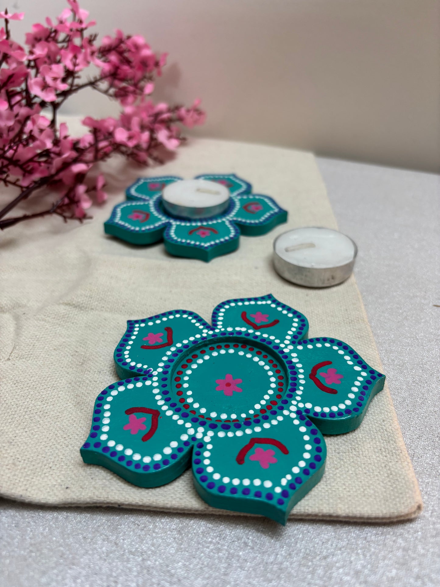 Arvind Hand-Painted Wooden Tea Light Holders