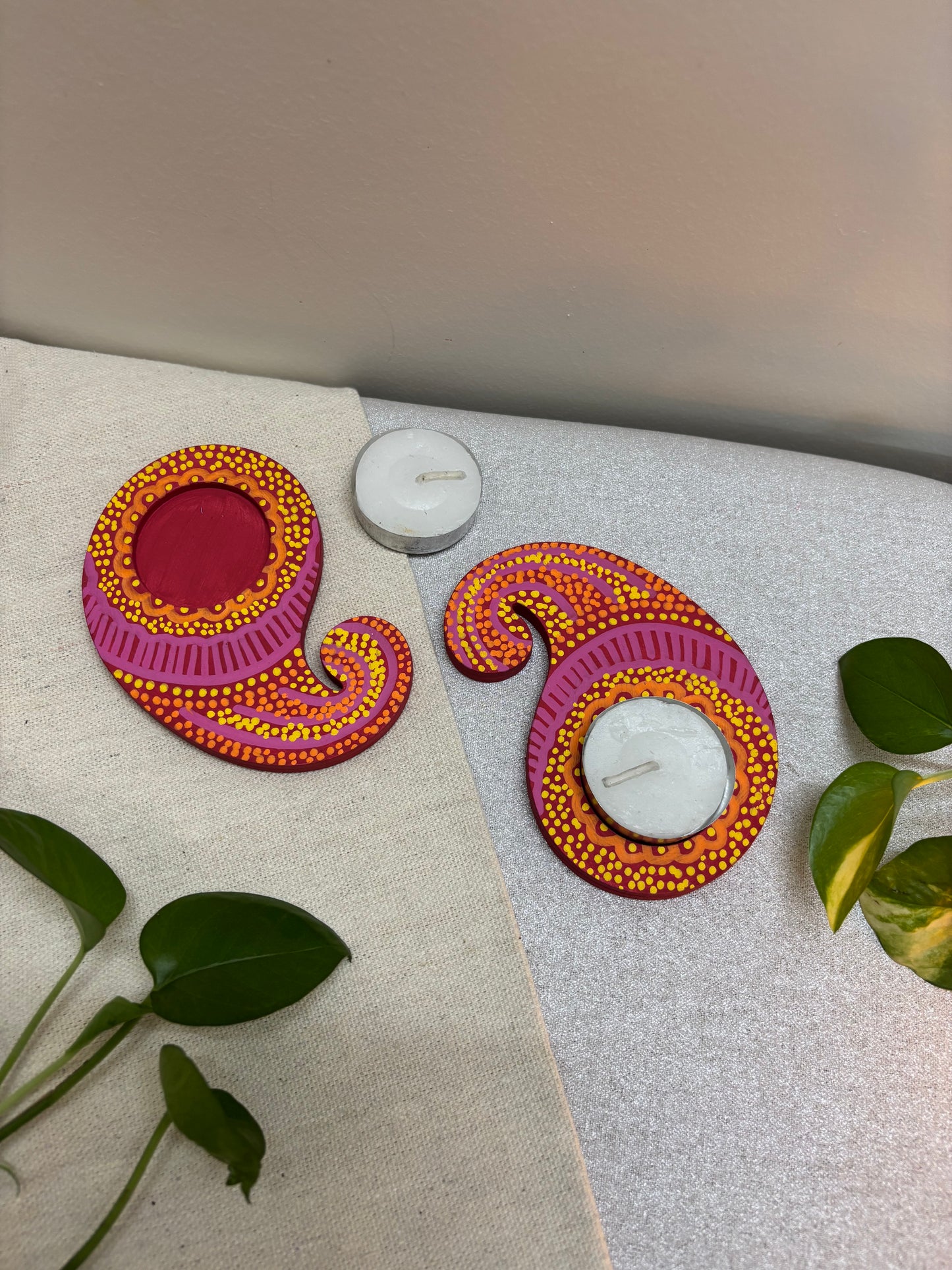 Roshni Hand-Painted Paisley Tea Light Holders