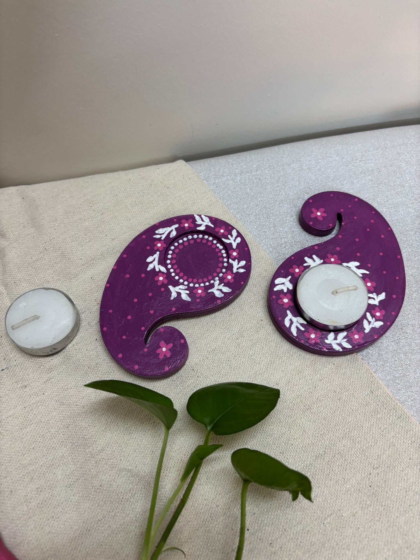 Lavanya Hand-Painted Paisley Tea Light Holders