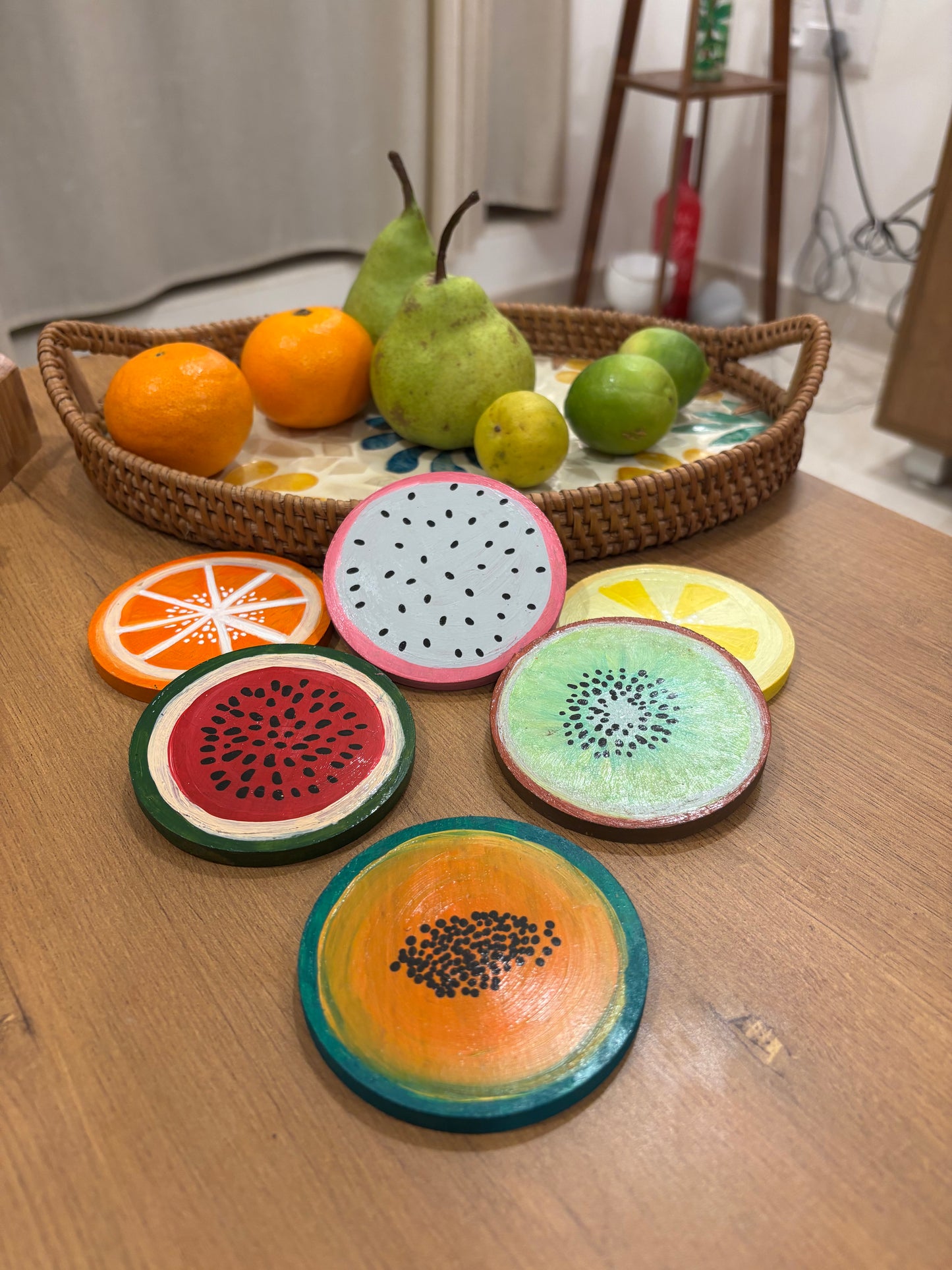 Slices Coaster Set - Hand-Painted Fruit Wooden Coasters