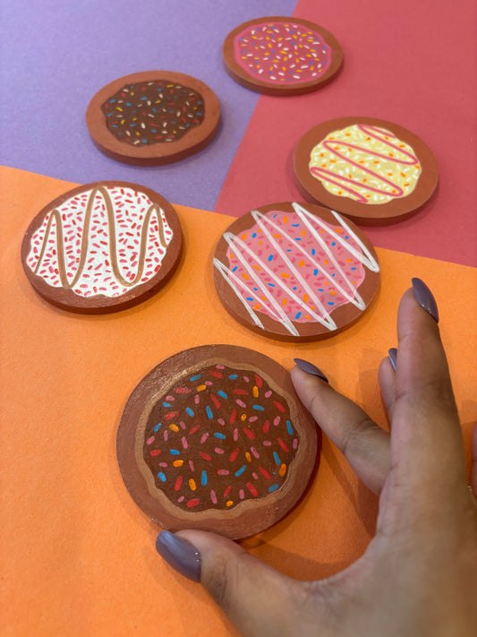 Glazed Coasters- Hand-Painted Donut Wooden Coaster Set
