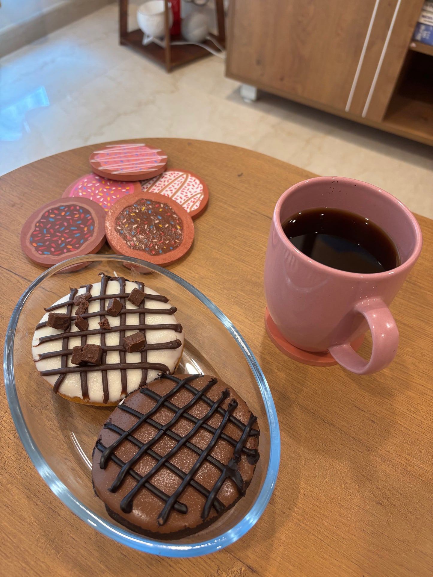 Glazed Coasters- Hand-Painted Donut Wooden Coaster Set