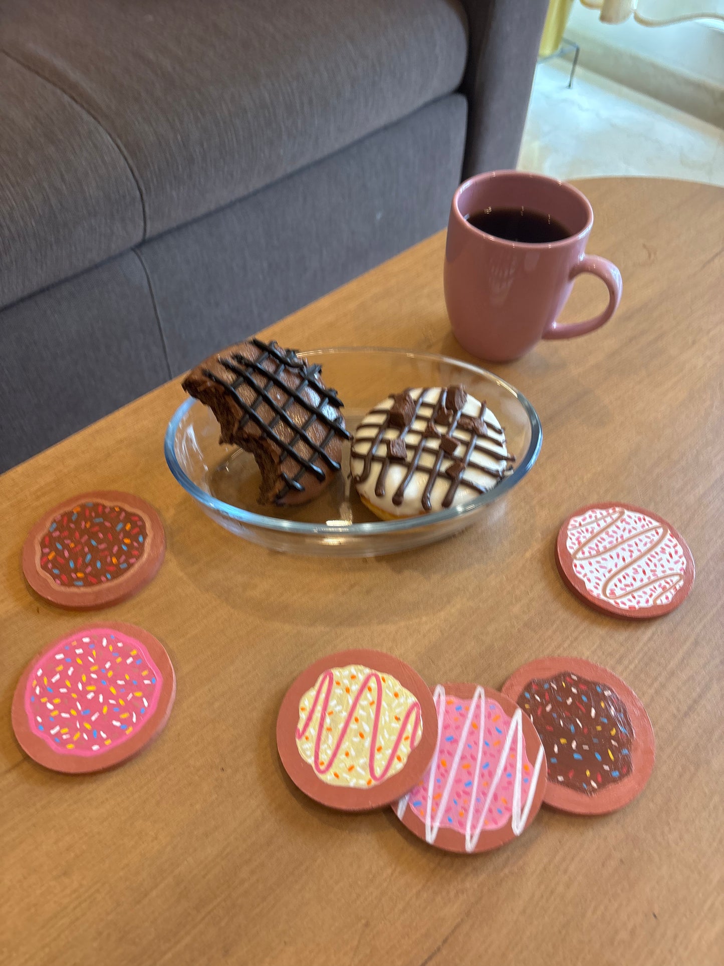 Glazed Coasters- Hand-Painted Donut Wooden Coaster Set