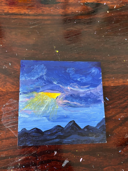 Mountain Dusk - Hand-Painted Wooden Coaster Set