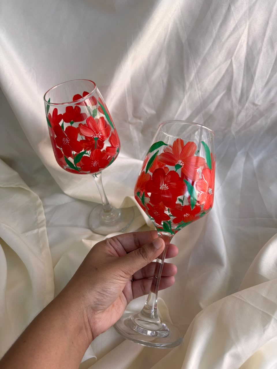 Red Garden Hand-Painted Wine Glass Set of 2