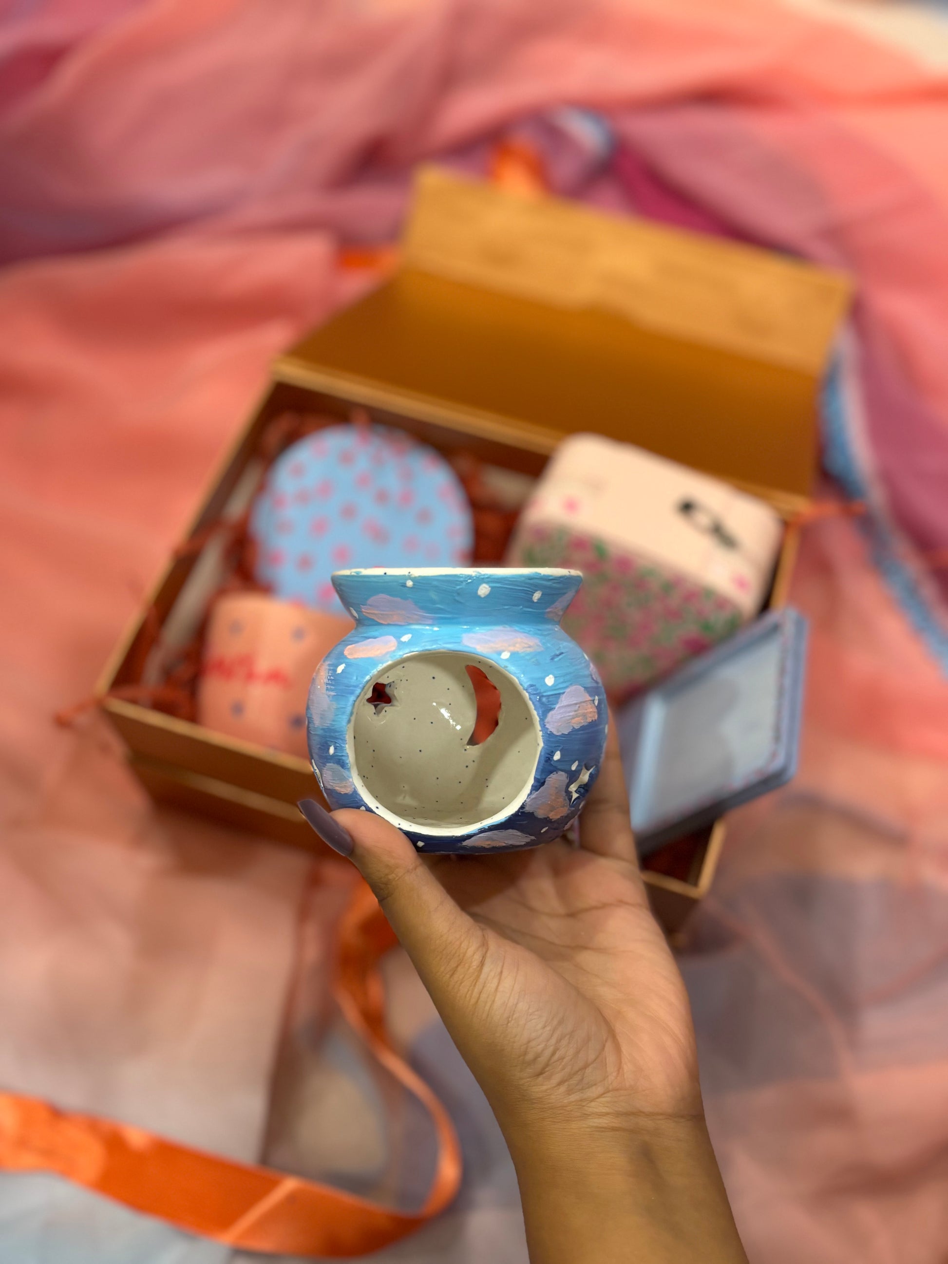 kalavrit personalised floral and heart gift box hamper hand painted diffuser