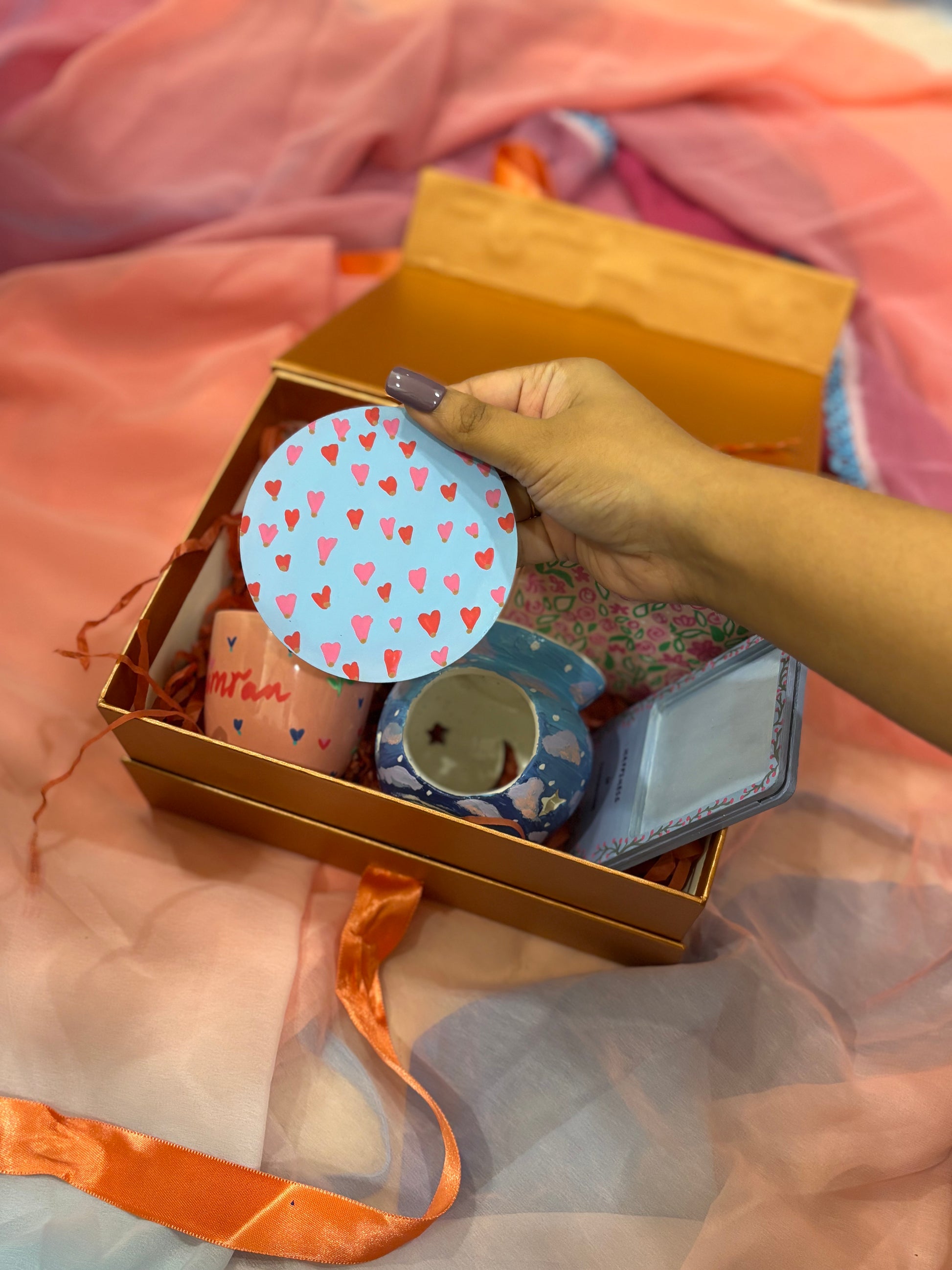 kalavrit personalised floral and heart gift box hamper hand painted