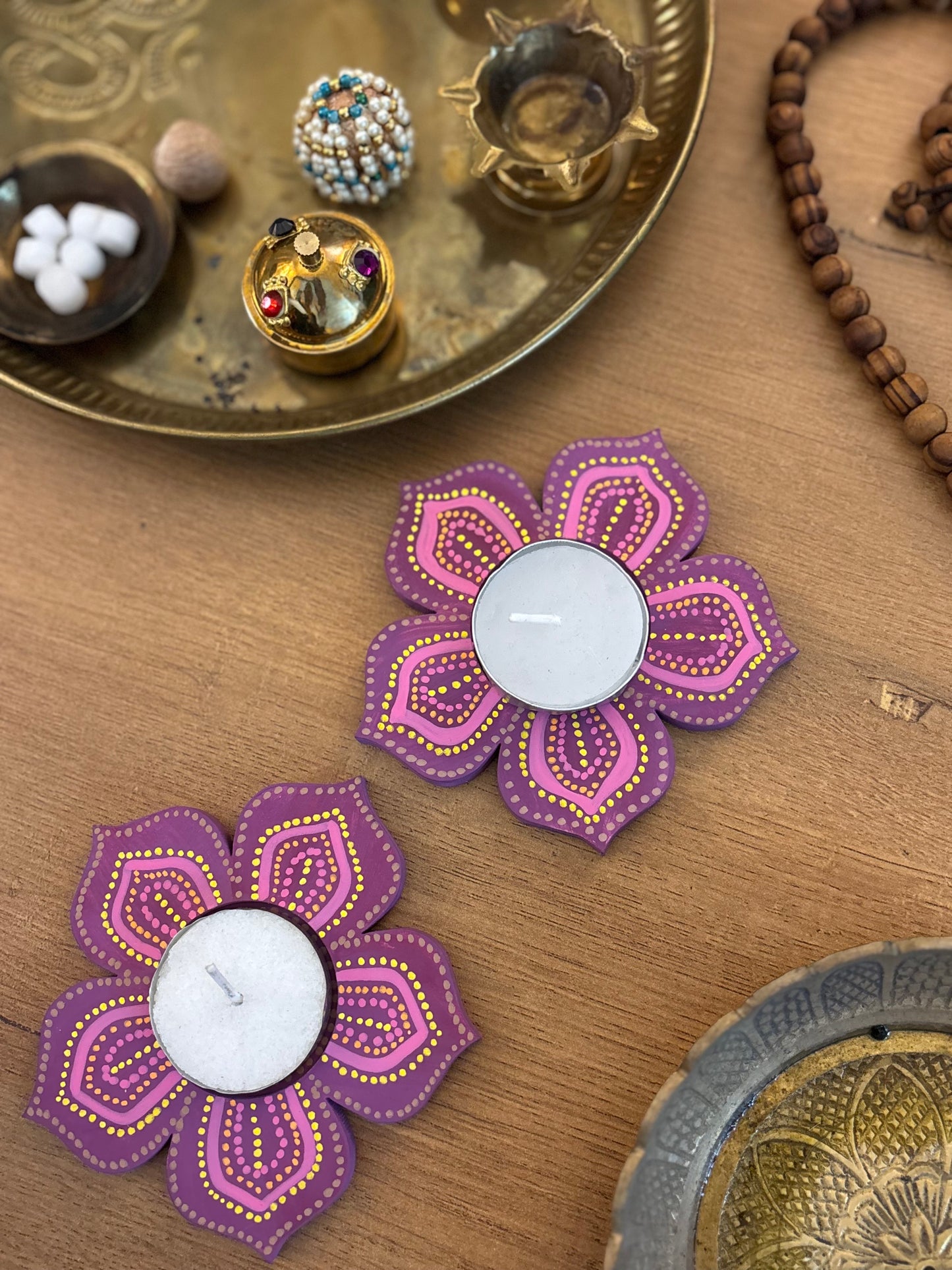 kalavrit tea light candle holder set hand painted diwali festive product