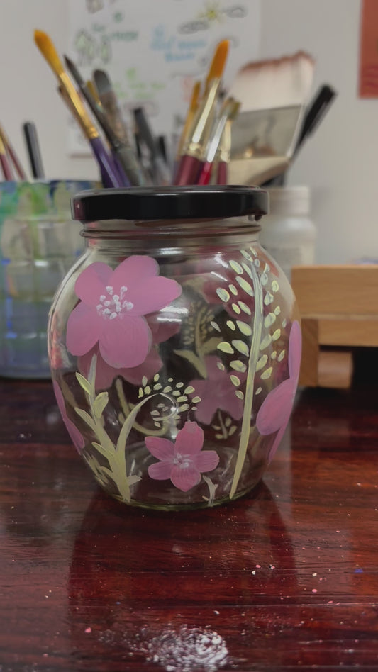 Pink Bloom Hand-Painted Jars