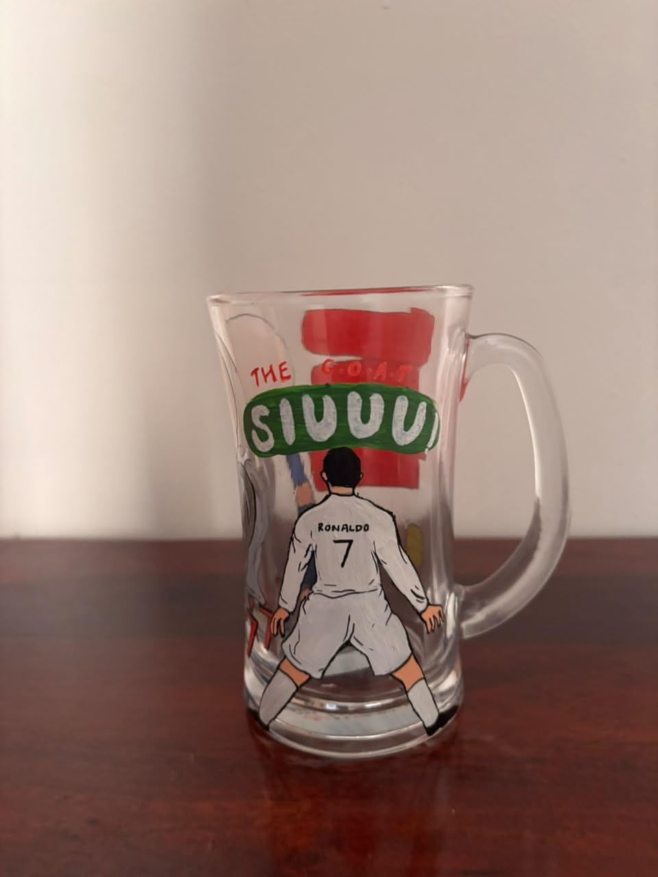 Hand-Painted CR7 Beer Glass for Football Fans