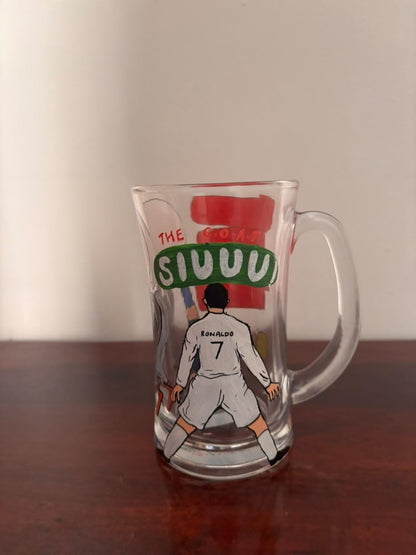 Hand-Painted CR7 Beer Glass for Football Fans