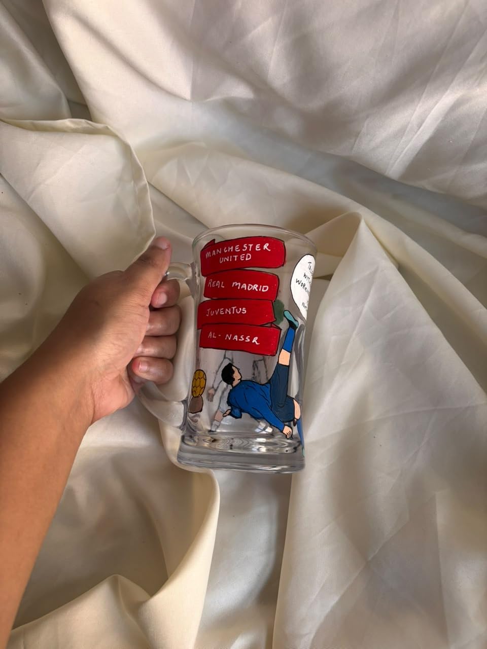 Hand-Painted CR7 Beer Glass for Football Fans
