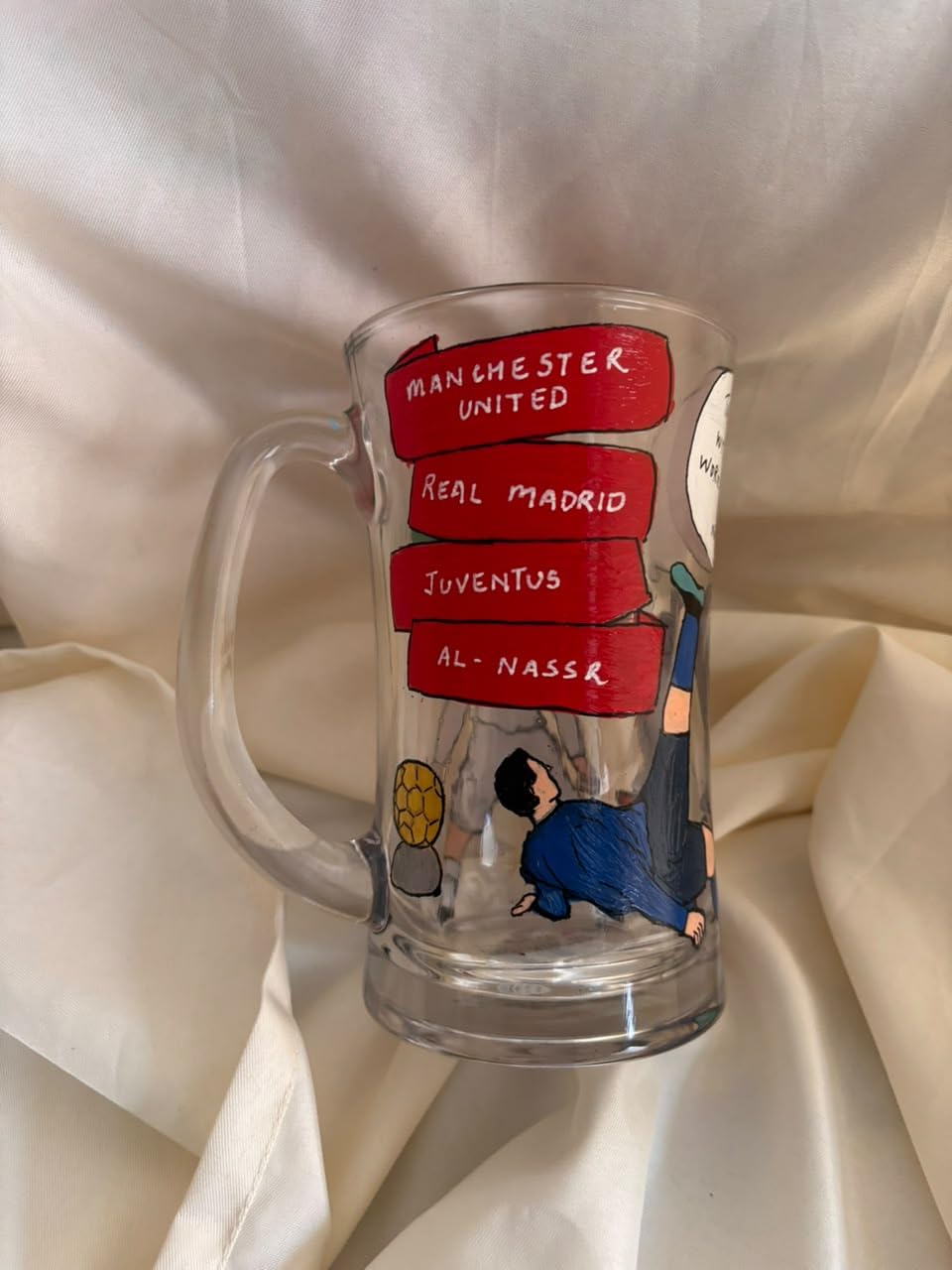 Hand-Painted CR7 Beer Glass for Football Fans