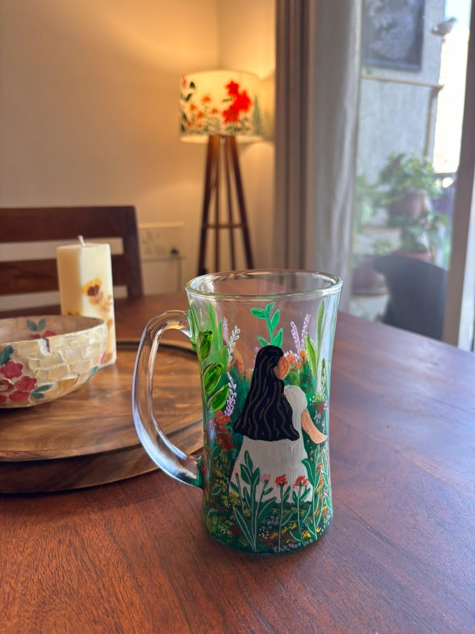 Hand-Painted Girl in the Garden Beer Mug