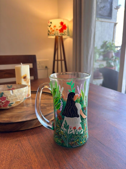 Hand-Painted Girl in the Garden Beer Mug