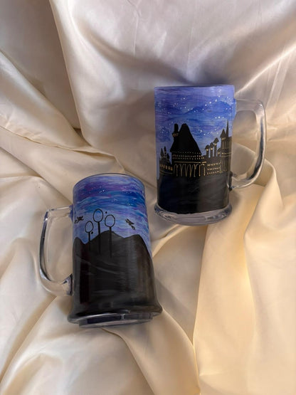 Hand-Painted HP Hogwarts-Quiddich Beer Glass