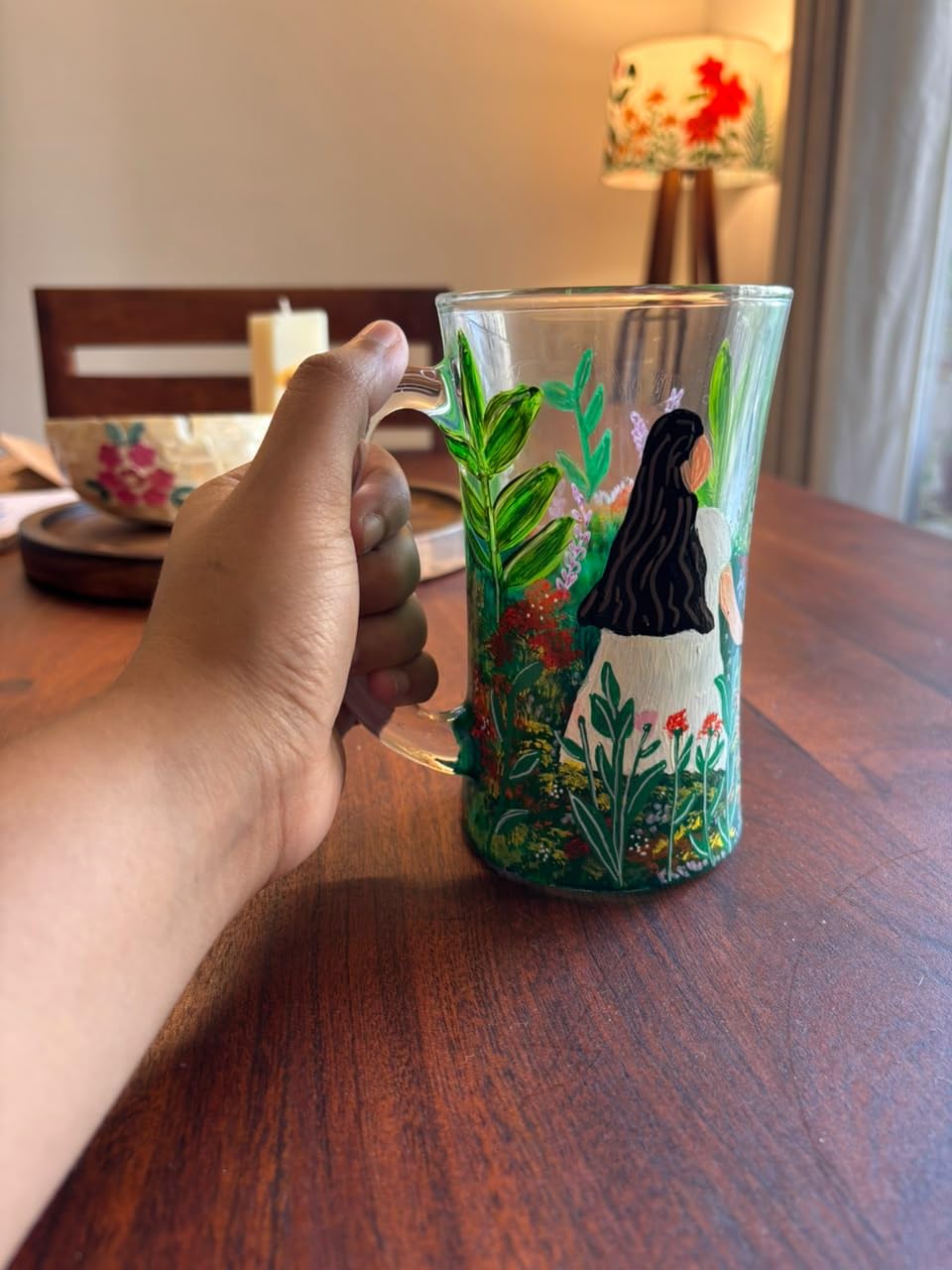 Hand-Painted Girl in the Garden Beer Mug