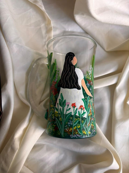 Hand-Painted Girl in the Garden Beer Mug