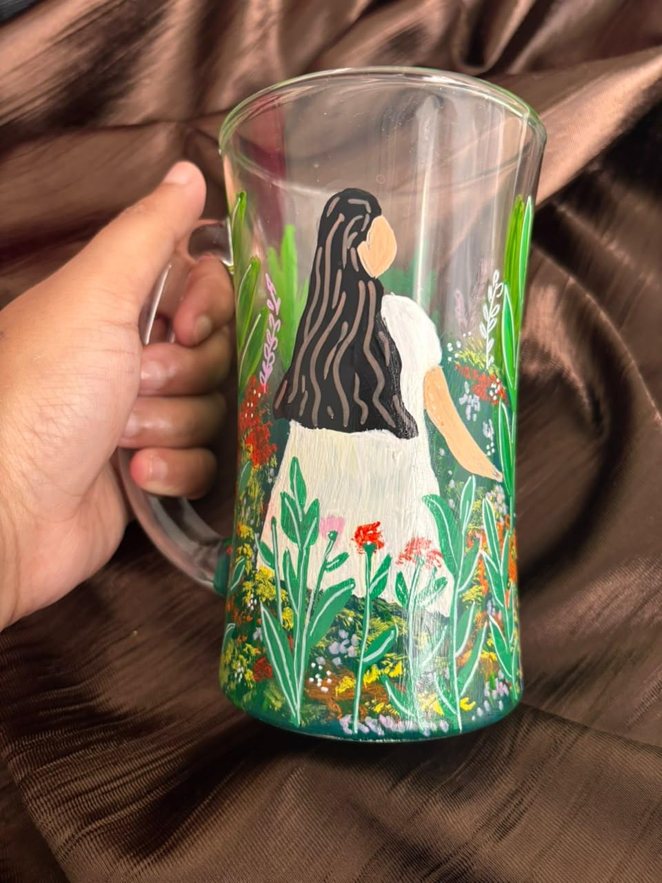 Hand-Painted Girl in the Garden Beer Mug